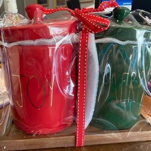 Rae Dunn Merry and Joy canister with tray